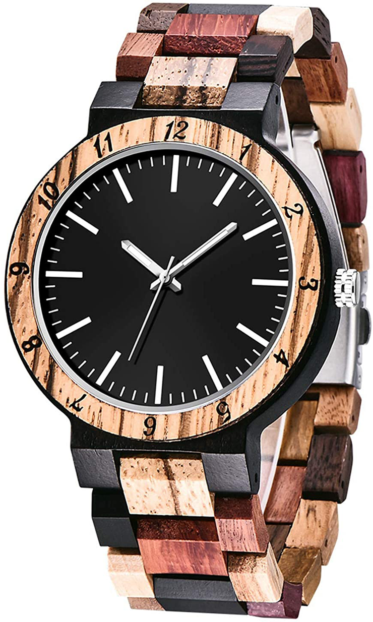 Men's Wood Watch Creative Quartz Watch for Men Hand-Made Wooden Mens Watches