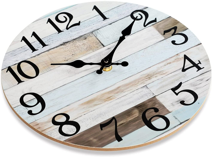 Wall Clock - 10 Inch Silent Non-Ticking Wooden Wall Clocks Battery Operated - Country Retro Rustic Style Decorative for Living Room Kitchen Home Bathroom Bedroom
