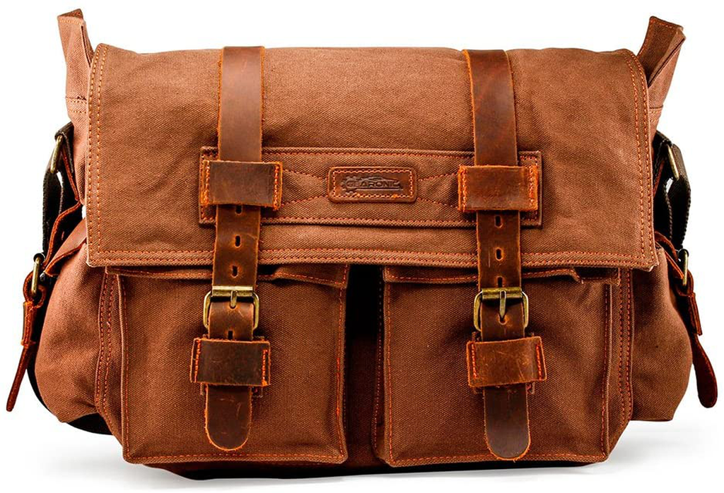  GEARONIC 21L Vintage Canvas Backpack for Men Women Leather  Rucksack Knapsack 15 inch Laptop Tote Satchel College Military Army  Shoulder Rucksack Hiking Bag-Coffee : Electronics