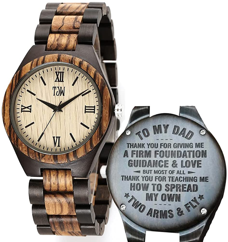 TJW Mens Wooden Watches Analog Quartz Handmade Casual Wood Wrist Watch for Men 6006…