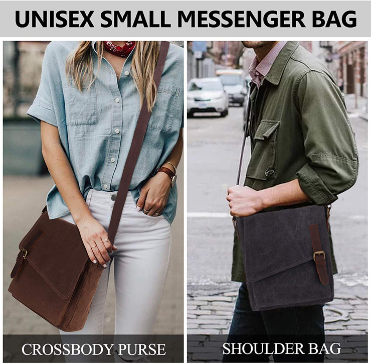 Messenger Bag,Unisex Shoulder Bag Small Water Resistant Men Canvas  Crossbody Bag Coffee VONXURY