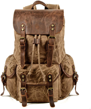 WUDON Leather Backpack for Men, Waxed Canvas Shoulder Rucksack for Travel School