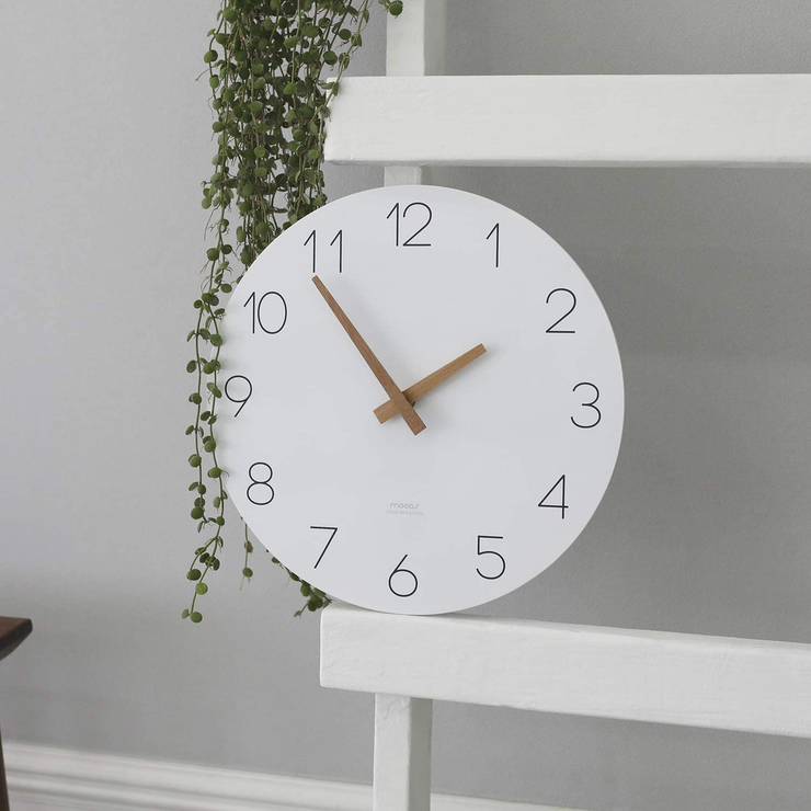 mooas Flatwood Wall Clock, 12" Wood Wall Clock Non-Ticking Sweep Movement Decorative Wall Clock Battery Operated Wall Clock Clock for Home Living Room Kitchen Bedroom Office School Hotel