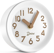 Driini Wooden Desk & Table Analog Clock Made of Genuine Pine (Dark) - Battery Operated with Precise Silent Sweep Mechanism
