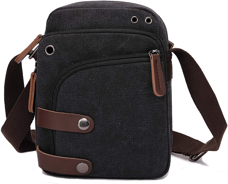 Shoulder Bag For Men,canvas Messenger Bag Small Multi Pocket Crossbody Bag  For Traveling Fishing Camping Hiking Daily Use,coffee