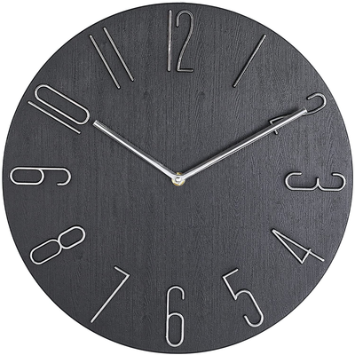 PuHai 14 inch Modern Minimalist Wall Clock Silent and Non-Ticking Imitation Wood 3D Round Stereo Digital Indoor Clock, Family Living Room, Kitchen, Bedroom, Office, School, Hotel (Black)