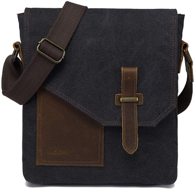 Small Messenger Bag,VASCHY Vintage Canvas Leather Lightweight Crossbody Bag