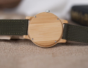 BOBO BIRD Unisex Bamboo Wooden Watch for Men and Women Analog Quartz Lightweight Handmade Casual Watches with Green Nylon Strap
