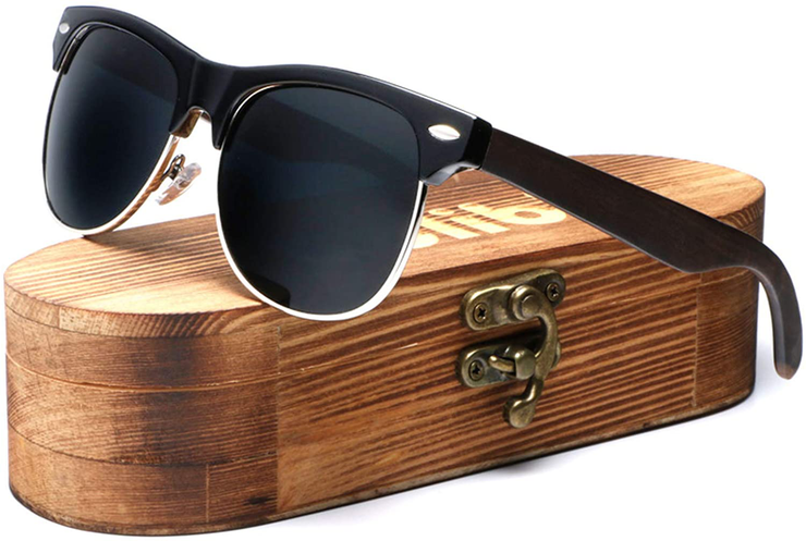 Ablibi Bamboo Wood Semi Rimless Sunglasses with Polarized Lenses in Original Boxes