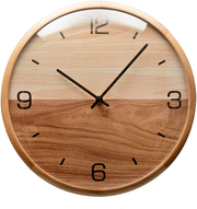 Driini Analog Dome Glass Wall Clock (12") - Pine Wood Frame with Two-Tone Wooden Face - Battery Operated with Silent Movement - Large Decorative Clocks for Classroom, Office, Living Room, or Bedrooms.